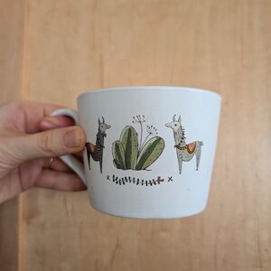 Grace Fine Ceramics White Mug with Llama and Cactus Design